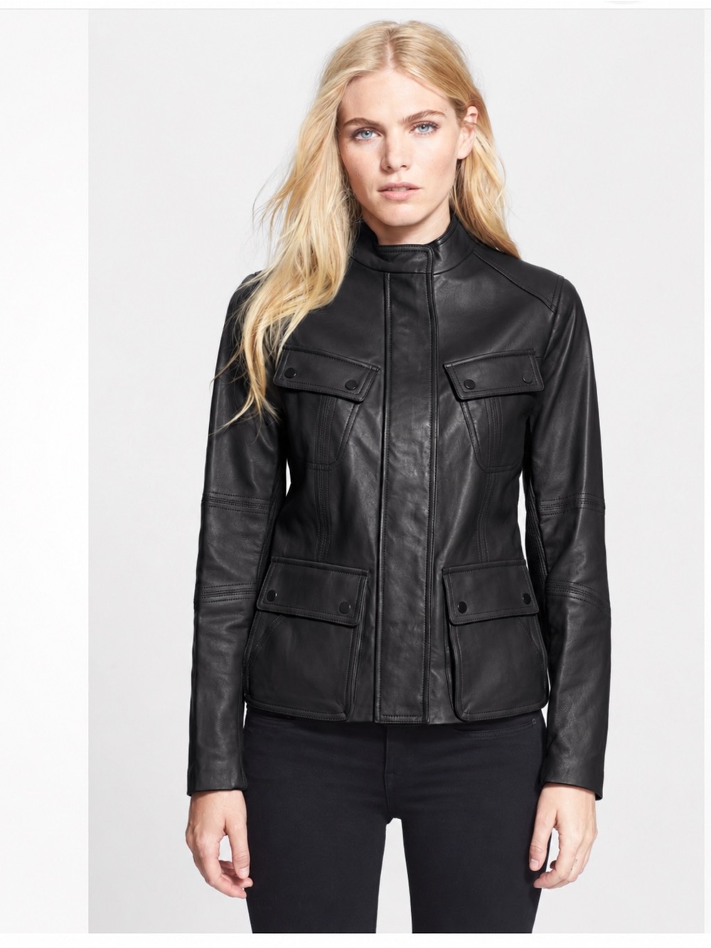 Vince Black Leather Utility Jacket - M